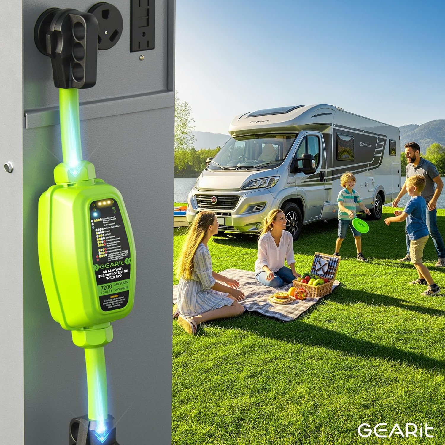 GEARit 50 Amp RV Surge Protector with Wi-Fi (2.4G Only) | Smart Surge Protector with App Remote Monitor V/A/W | Outdoor Waterproof 14-50P/R 7200J Protection for RV Camper Travel Trailer