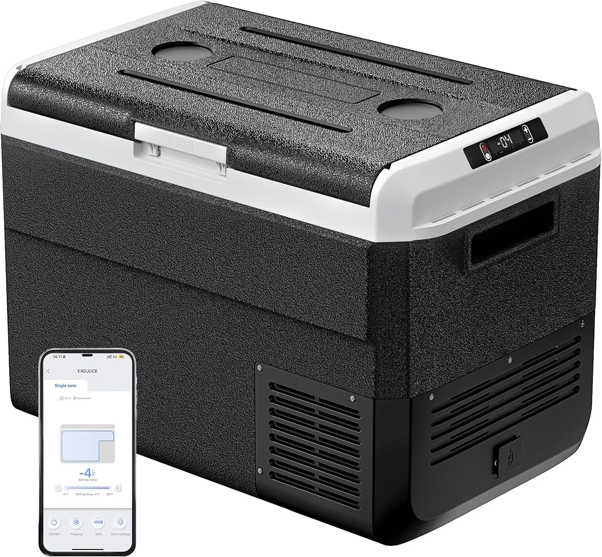 EKOJUCE 12 Volt Refrigerator, 53 Quart Electric Cooler, Car Fridge 12V/24V DC 100~240V AC, Portable Freezer -4℉~68℉, APP Control, Portable 12V Refrigerator Fridge for Truck, RV, Camping,Travel