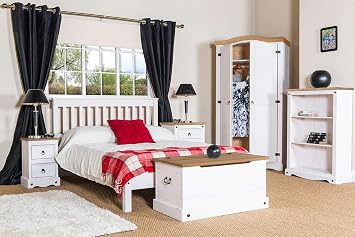 Home Source Corona Solid Wood Slatted 4ft 6in Double Bed Frame, White