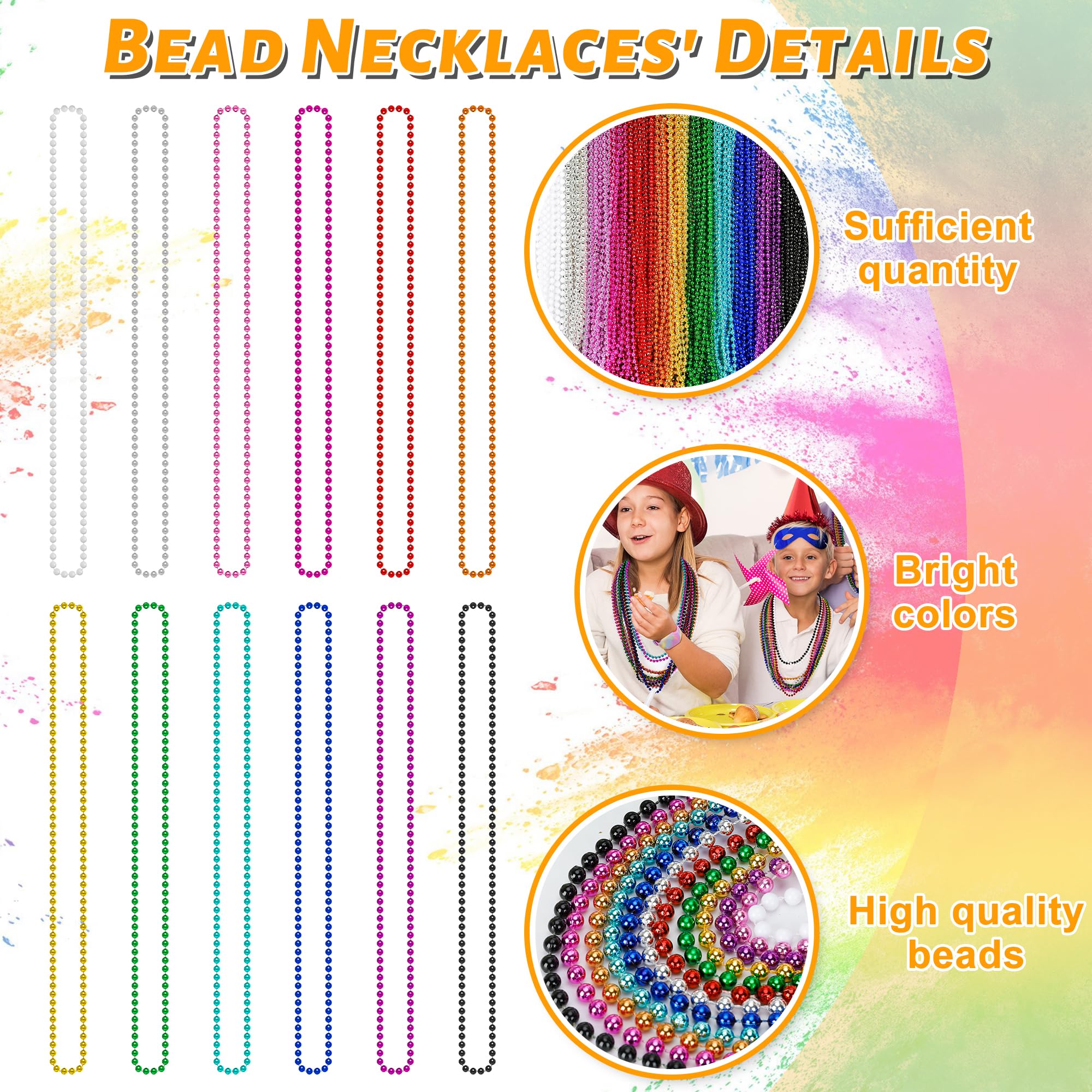 Huskein Bead Necklace, 120PCS Mardi Gras Beads, 33