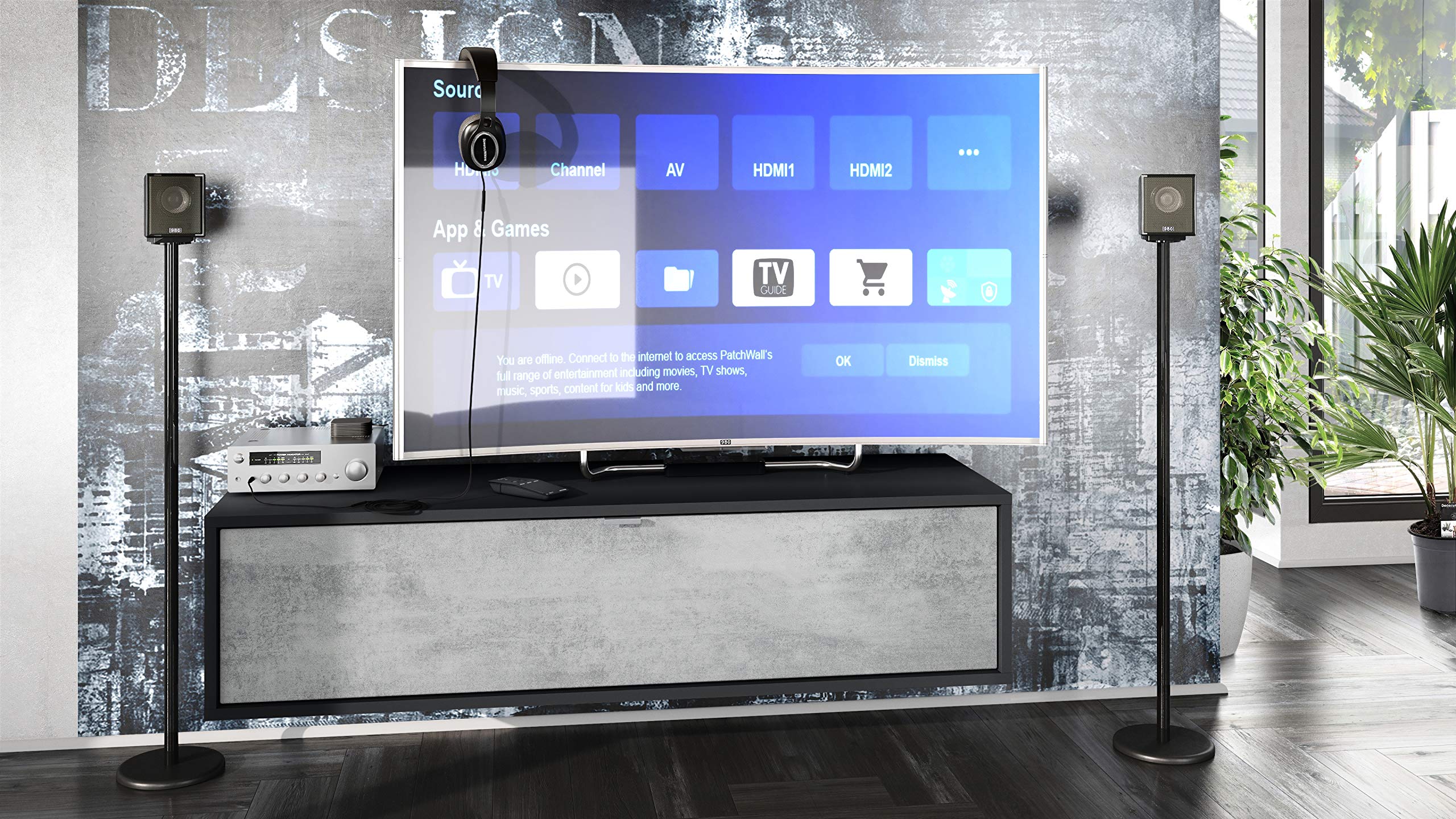 Vladon TV Board Lana 120 Hängeschrank Lowboard 120 x 29 x 37 cm, Made in Germany, Korpus in Schwarz matt, Fronten in Beton Oxid Optik | Große Farbauswahl