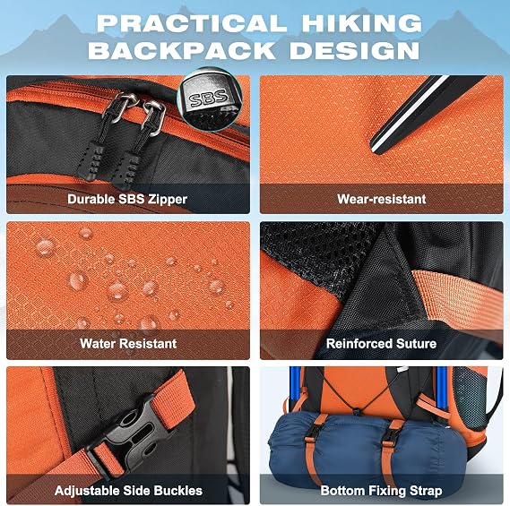 RAINSMORE Hiking Backpack 40L Foldable Lightweight