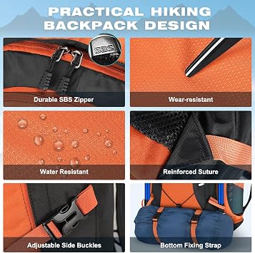 RAINSMORE Hiking Backpack 40L Foldable Lightweight