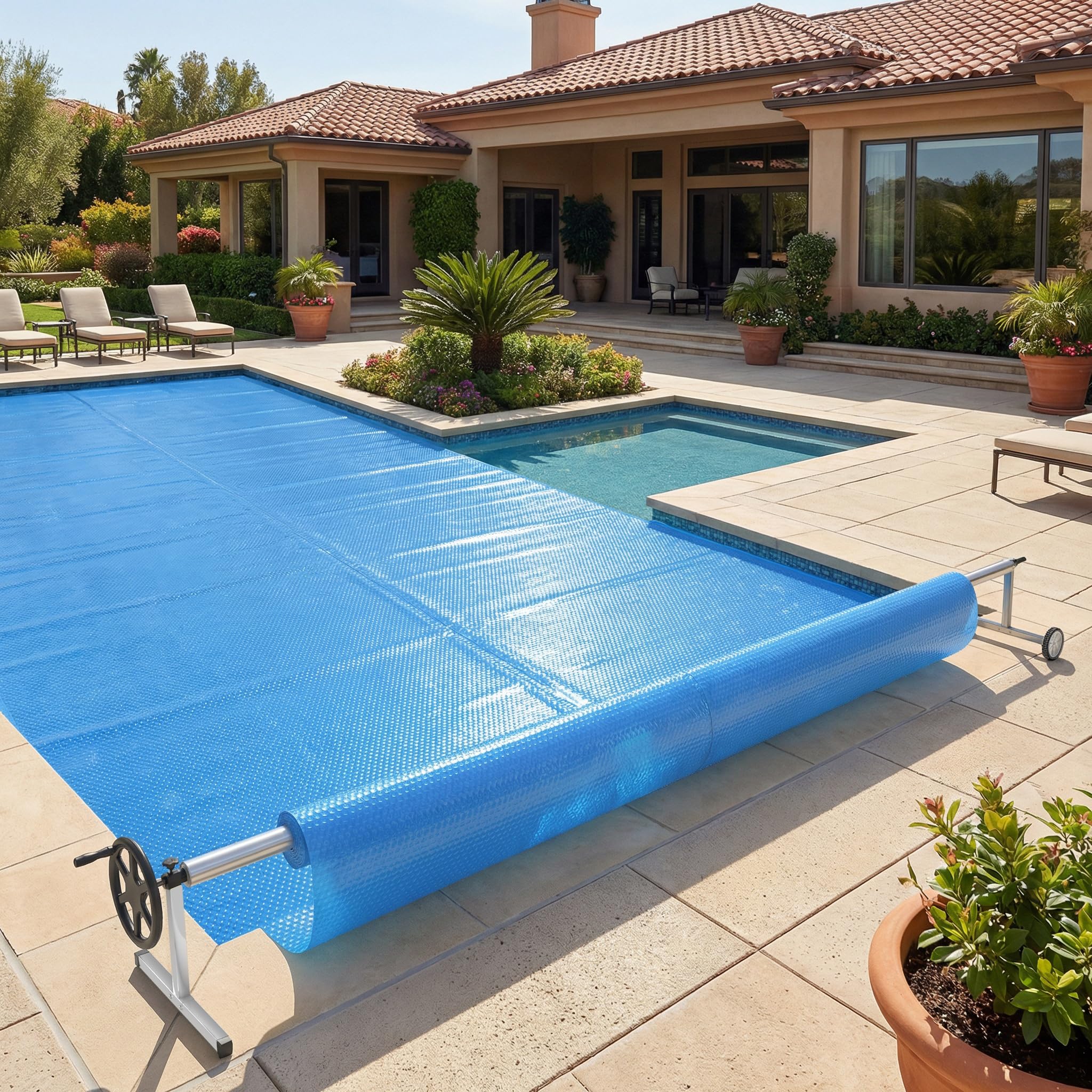 XMTECH Verstellbarer Poolaufroller mit Rädern Aluminium Teleskoprohr Aufrollsystem für Poolplane Solarfolie Abdeckung witterungsbeständig 3m bis 5,7m