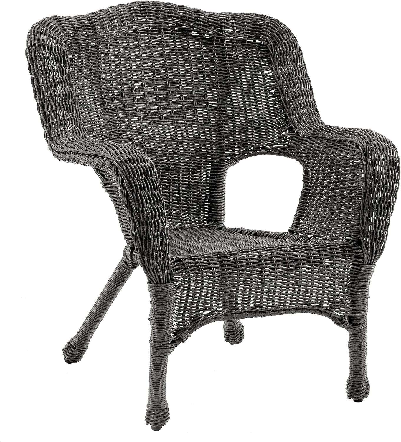 Pemberly Row Patio Arm Chairs, Set of 2, 35" H x 29" W x 28" D, Powder Coated Steel Frame with Hand-Woven Resin Wicker, White Finish, All-Weather UV Resistant Outdoor Dining Chairs