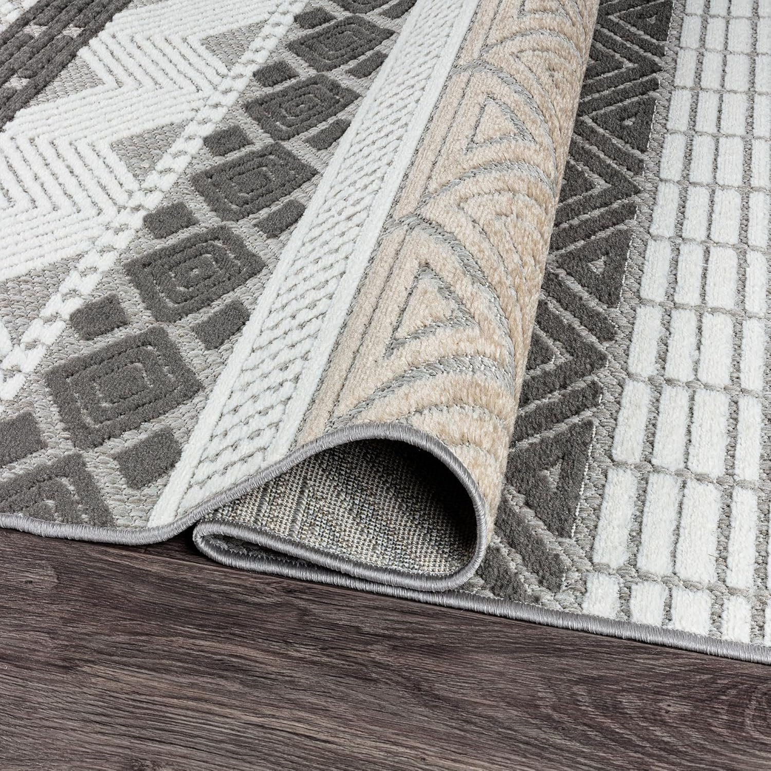 Rugshop Marbella Contemporary Boho Non-Shedding Easy Cleaning Patio Deck Backyard Indoor/Outdoor Area Rug 7'10" x 10' Gray