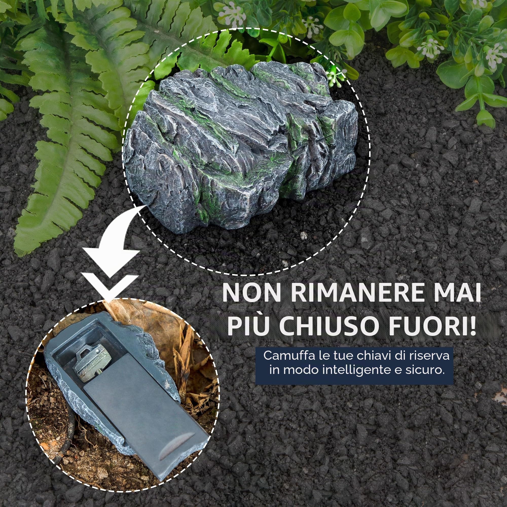 Nascondiglio Chiave Pietra con Scomparto Segreto, Finta Pietra Nascondiglio Chiave per Esterni, Giardino e Al di Fuori, Roccia Artificiale in Resina per Geocaching (Grigio Scuro)
