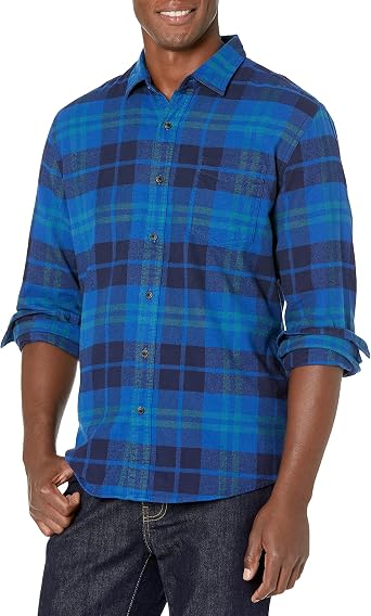 Amazon Essentials Men's Regular Fit Long-Sleeve Flannel Shirt, Soft Brushed Cotton, Lightweight yet Warm