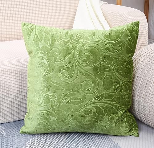 TangDepot Funda de almohada en relieve de terciopelo pesado, tela de terciopelo anaglifo floral de clase, funda de almohada decorativa, funda de