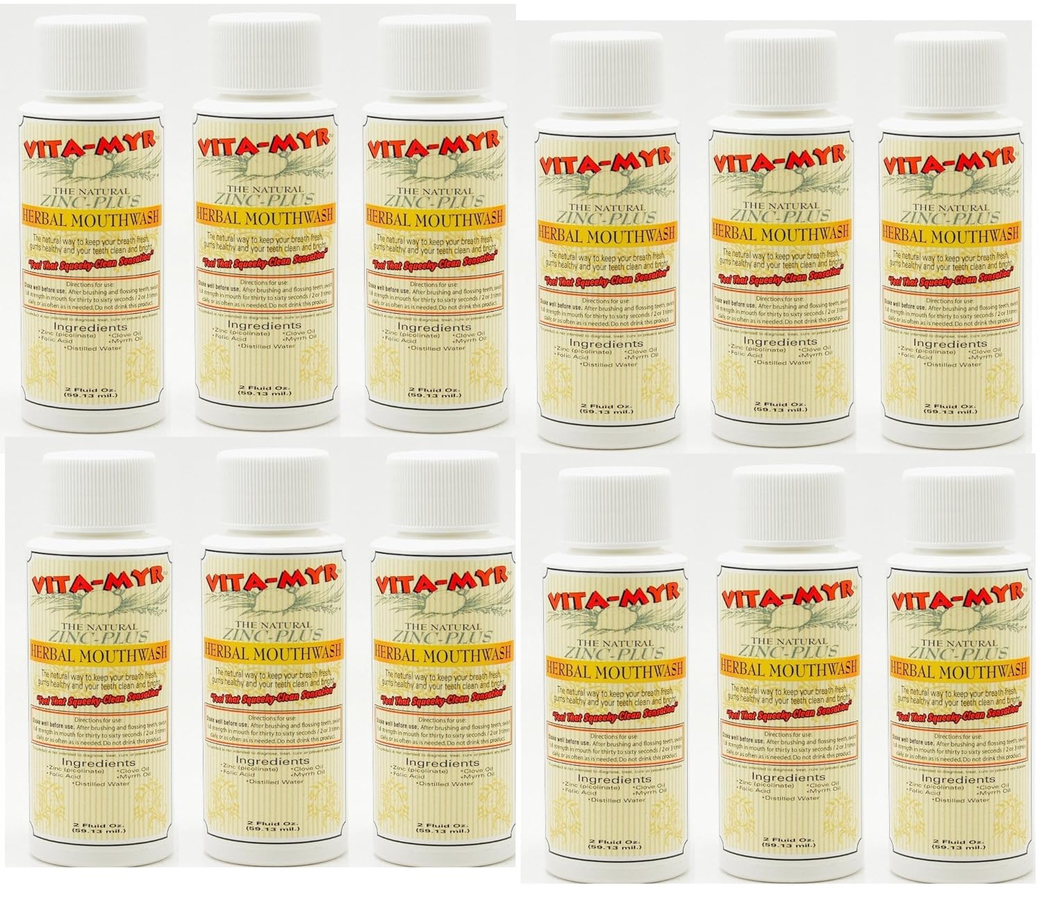 12 Pack VITA-MYR Natural & Effective Herbal Mouthwash 2 Oz Travel Size