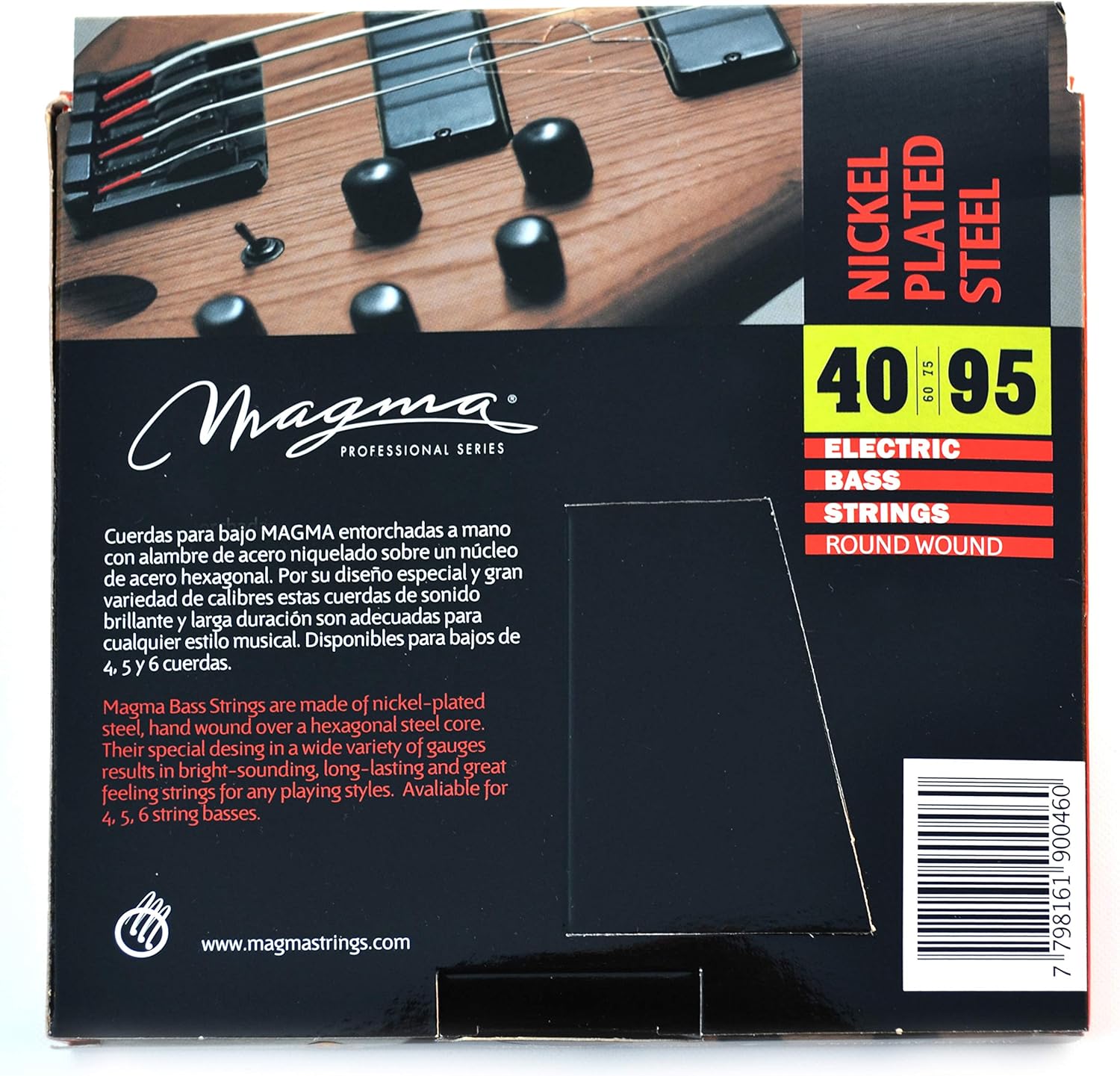 Magma Extra Light + Electric Bass Strings - Nickel Plated Steel, 40-95 Gauge Long Scale Strings - 34 inch Extra Light + Gauge 4 String Set - String gauges: 40-60 - 75-95 (BE140N) - 1 Set