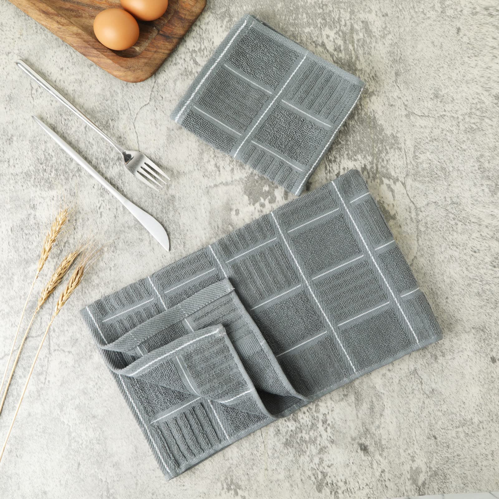 Glynniss Juego de toallas y paños de cocina, cuatro paños de cocina de 16 x 26 pulgadas, cuatro paños absorbentes para lavar platos de 12 x 12 pulgadas, limpieza y secado para uso diario, paquete de 8