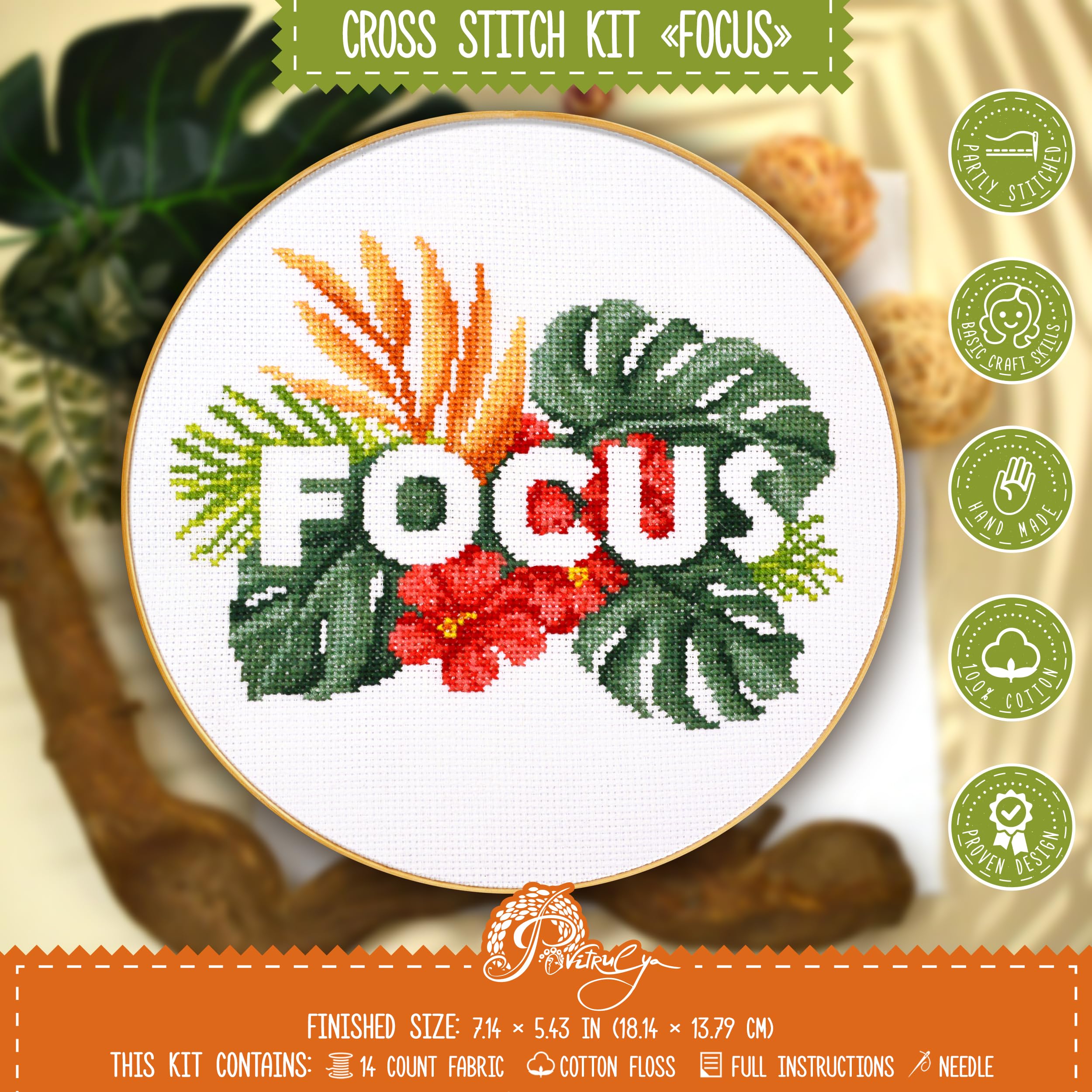 Povitrulya Inspirational, Motivational ?ounted Cross Stitch Kit for Easy Embroidery (Focus)