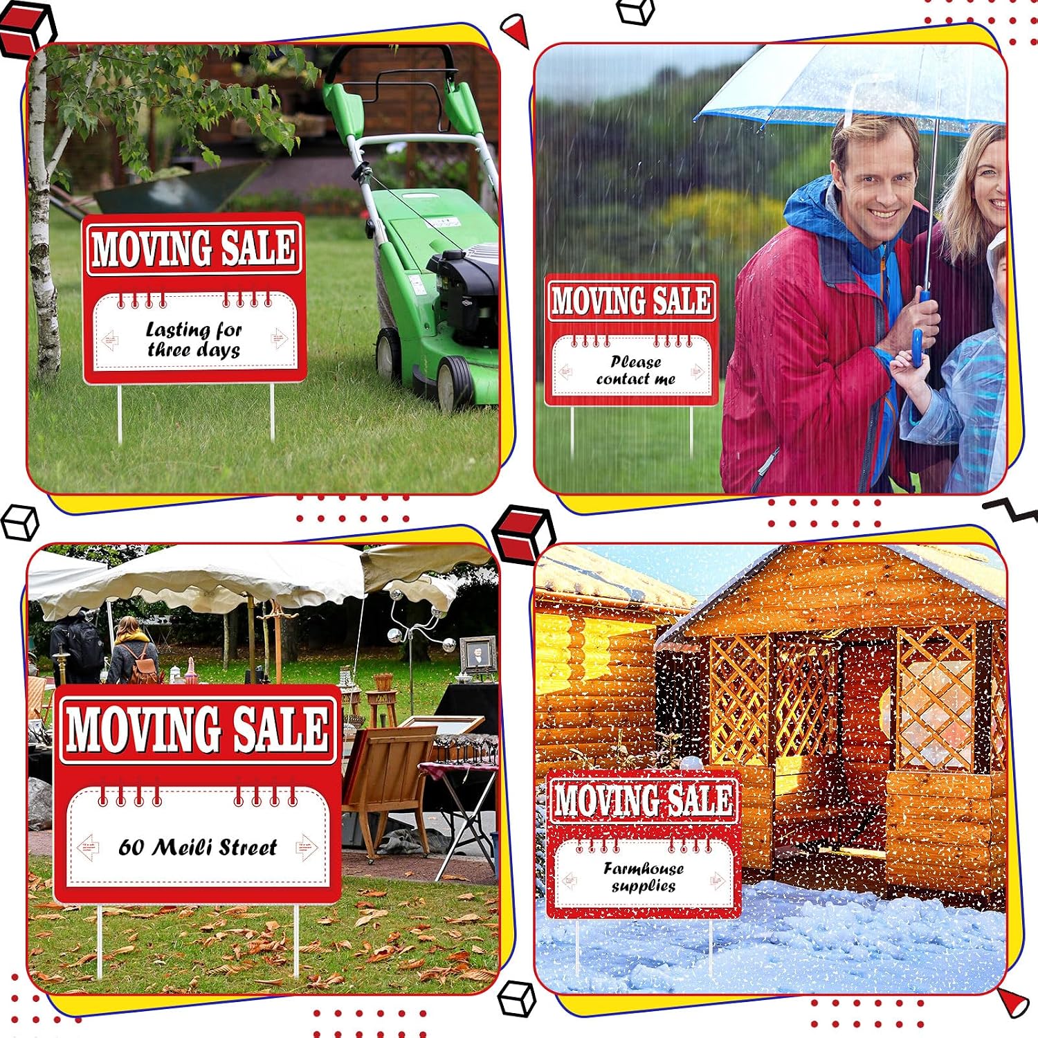 Thyle 12 Pcs Moving Sale Sign Now Hiring Sign for Rent Sign 16" x 12" Yard Sign with Stake Corrugated Plastic Sale Signs with Arrows (Moving Sale)