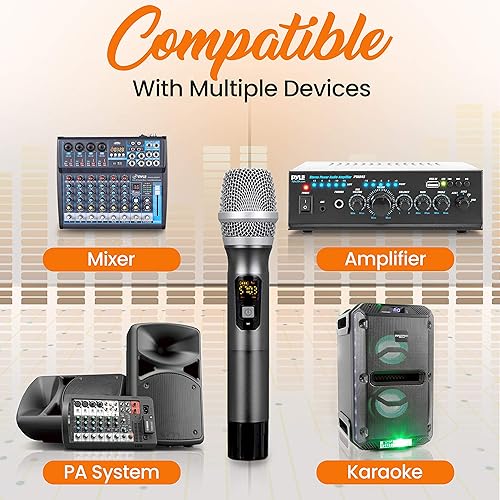Miniatura 3 de Pyle, Kit de sistema inalámbrico UHF, portátil, profesional, funciona con pilas, dinámico, unidireccional de mano, transmisor de micrófono