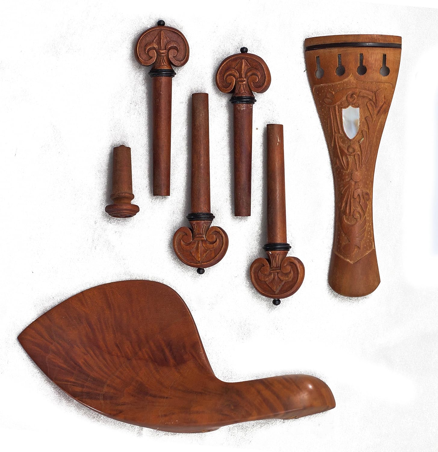Hand Carved Inlay Jujube Violin Parts (Pegs, Chinrest, Tailpiece, Endpin, Clamp)