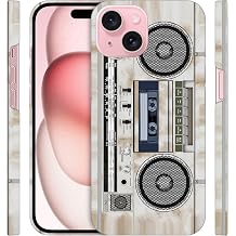 GlamCase for iPhone 15, iPhone 15 Hardshell Case - Vintage Radio Cassette Recorder Design Printed Slim & Sleek Cute Plastic Hard Protective Designer Back Phone Case/Cover for iPhone 15 White