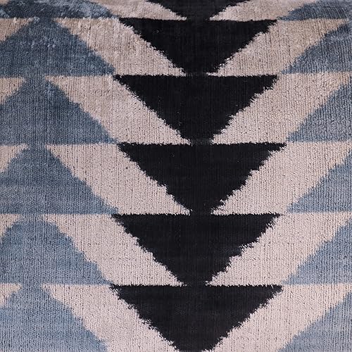 Miniatura 6 de CANVELLO Almohada de terciopelo de lujo hecha a mano con inserto de plumas de plumón, 16 x 24 pulgadas, patrón geométrico triangular en negro, gris