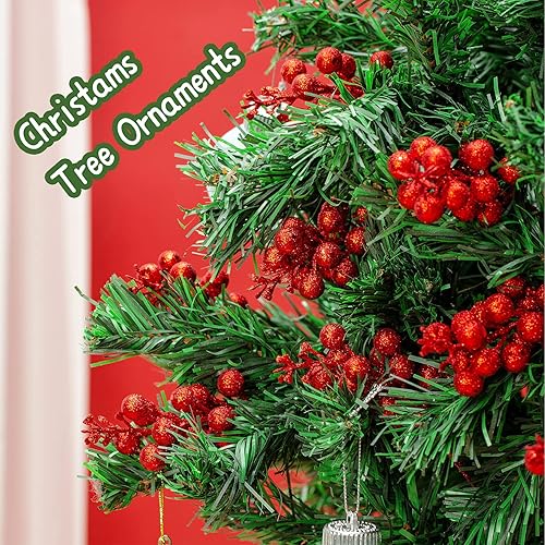 Vista 14 de Crafare Paquete de 24 tallos de bayas con purpurina de Navidad artificiales para relleno de árbol de Navidad, coronas, manualidades, decoración