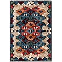 PastelHome Anti-allergic washable non-slip chenille carpet rug self-fringing vintage, modern pattern living room, living room, children's room, kitchen, hallway carpet, runner (Colored, 80 x 150 cm)