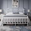 Yaheetech 5ft King Bed Frame Vintage Iron Platform Bed with High Headboard and Footboard, Strong Metal-Framed Bed with Storage White