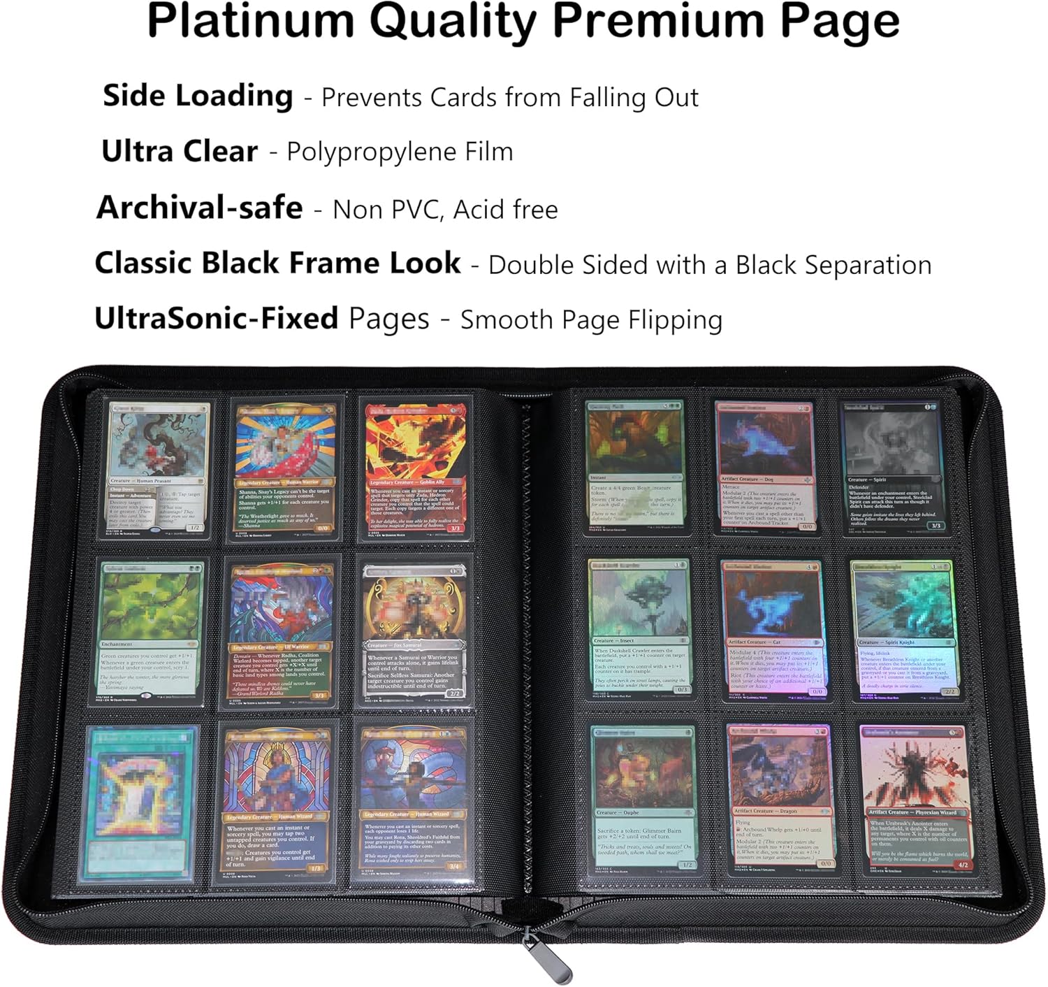 9-Pocket 828 Card Binder, Zip Trading Card Binder, 828 Double-Sided Pockets for MTG, Sports and TCG Cards