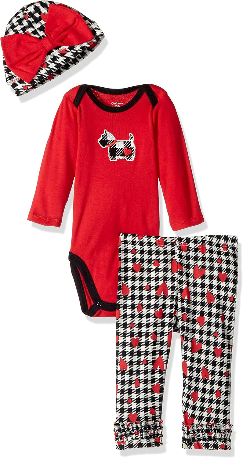 Gerber baby-girls 3-piece Bodysuit, Legging and Cap Set