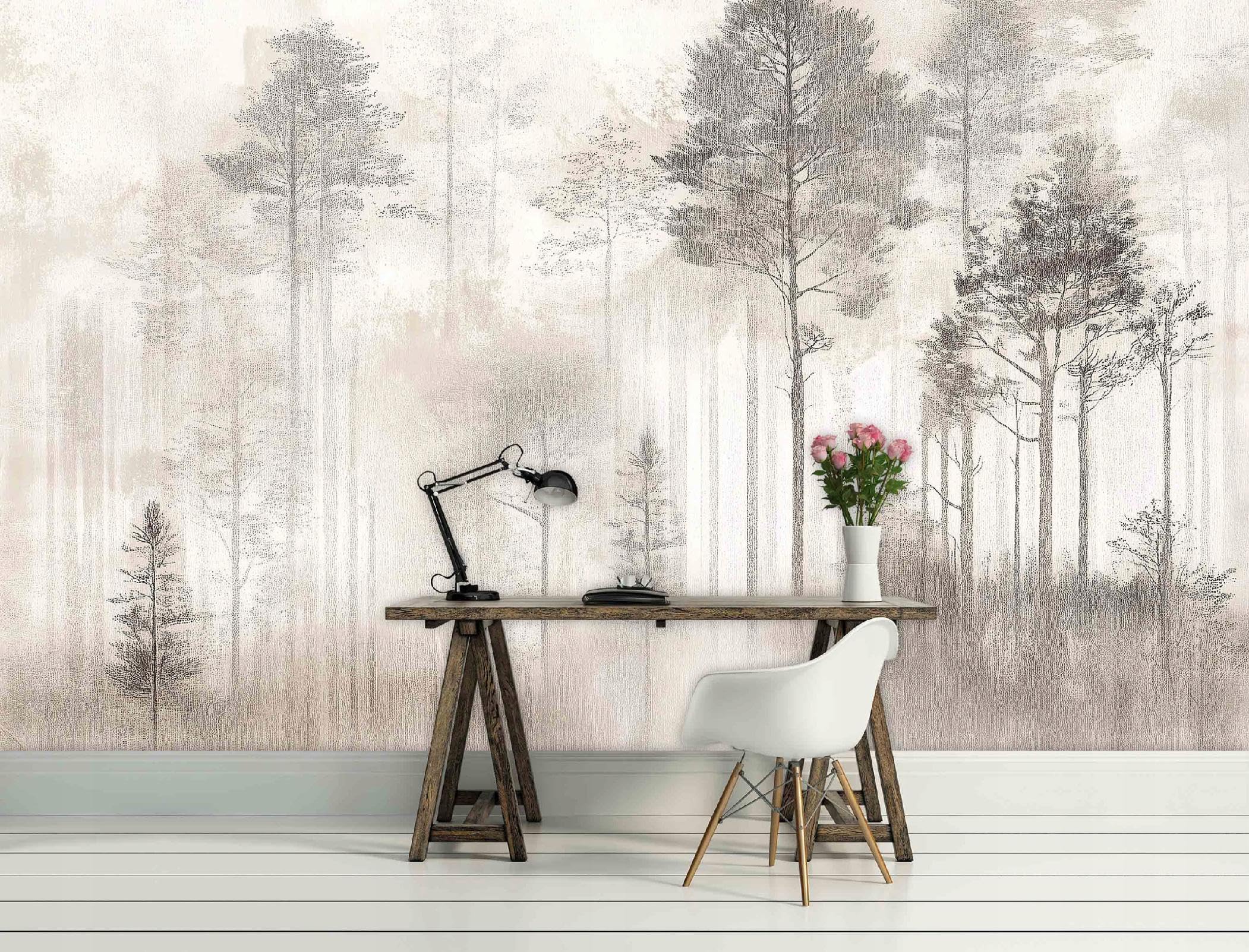 WallArena - Carta da parati fotografica - Nebbia nella foresta 400x280 cm - Murale fotografico - Per soggiorno e camera da letto - Effetto 3D - con Colla - Paesaggio boho | carta da parati in tessuto non tessuto, rivestimento murale, carta da parati effet