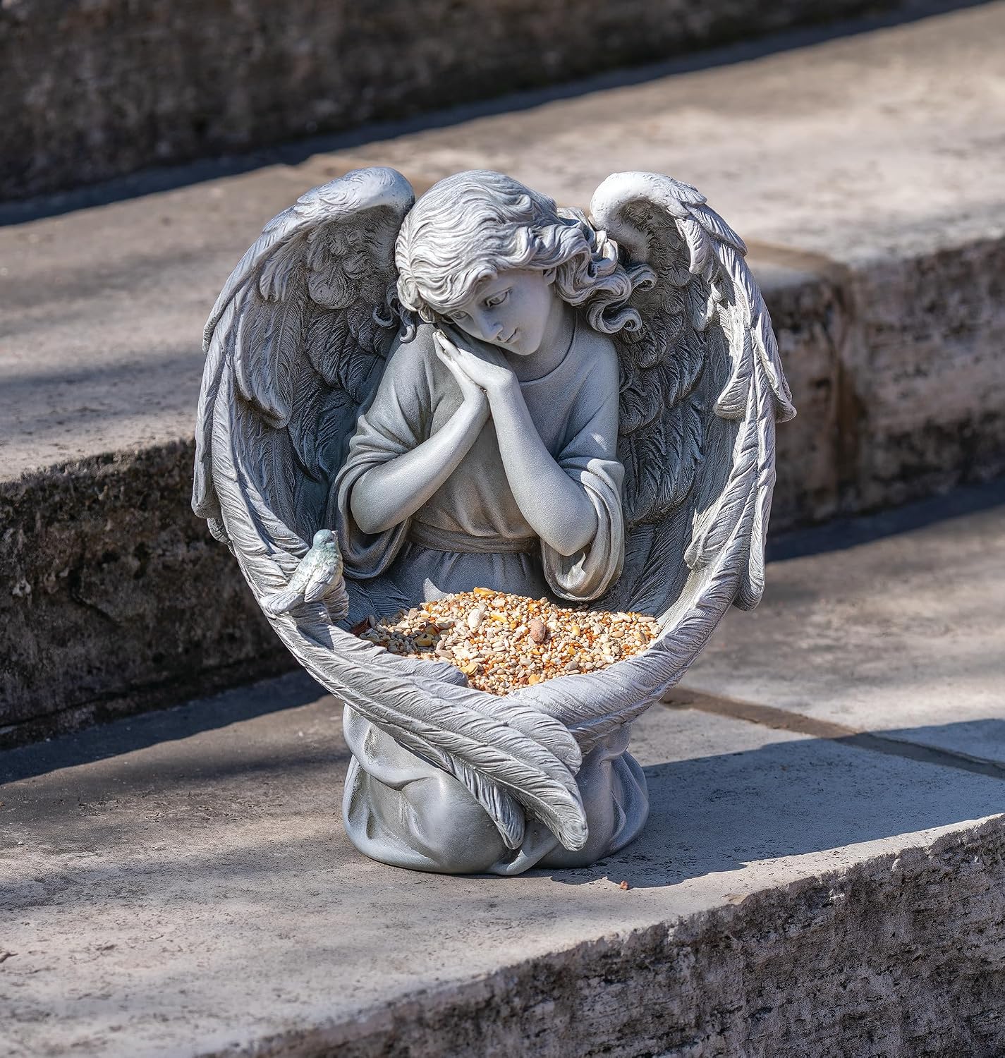 Joseph's Studio by Roman, 13" H Kneeling Angel Bird Feeder Garden Statue