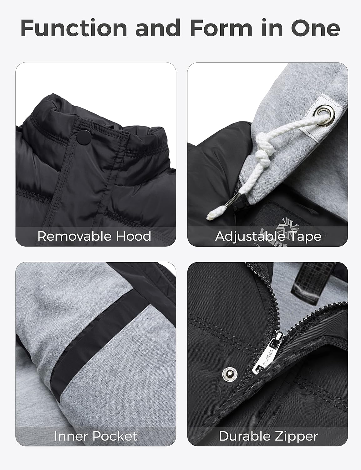 wantdo Men's Big and Tall Puffer Vest Warm Winter Vest Quilted Sleeveless Winter Coat with Detachable Hood - Image 6