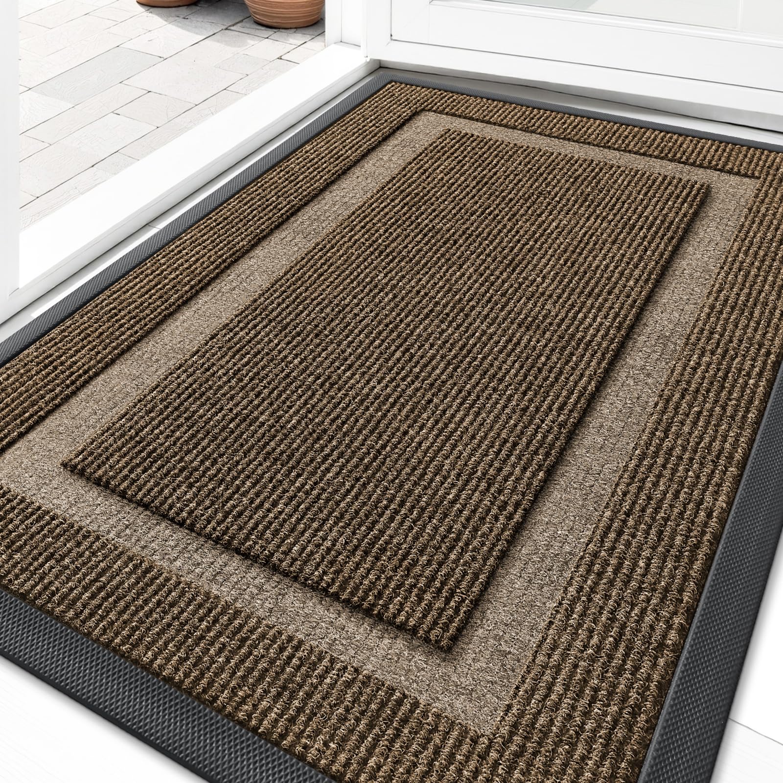 OLANLY Indoor/Outdoor Doormat Waterproof All Seasons Doormat Durable Natural Rubber Fade Resistant Low Profile Easy Clean for Patio Porch