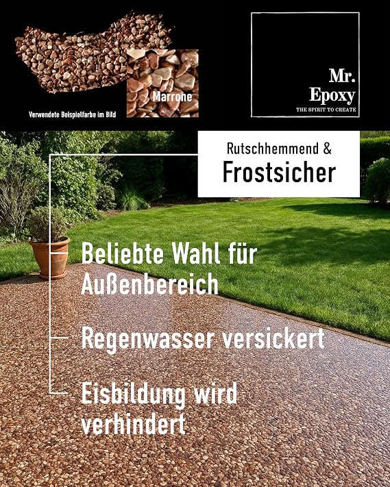 Stone Carpet for Outdoor and Indoor Use Complete Set (25 kg Gravel + 1.3 kg Binder) - UV-Stable and Odourless - Coloured Stone Plaster with Sealing as Flooring (Nero e Bronzo)