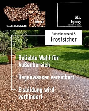 Stone Carpet for Outdoor and Indoor Use Complete Set (25 kg Gravel + 1.3 kg Binder) - UV-Stable and Odourless - Coloured Stone Plaster with Sealing as Flooring (Nero e Bronzo)