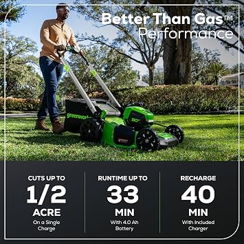 Greenworks 80V 21 Self-Propelled Cordless Lawn Mower Brushless Motor, LED Lights, 4.0Ah Battery & Rapid Charger (75+ Compatible Tools)