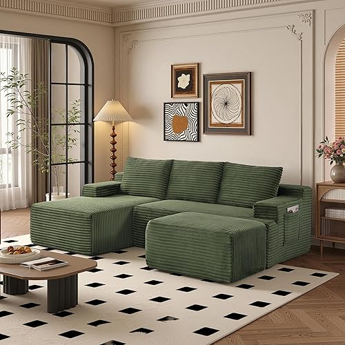 Miniatura 64 de Sofás seccionales de 96 pulgadas para sala de estar, sofá de nube tapizado en forma de L, sofás modulares modernos con diván (negro, 96 pulgadas de