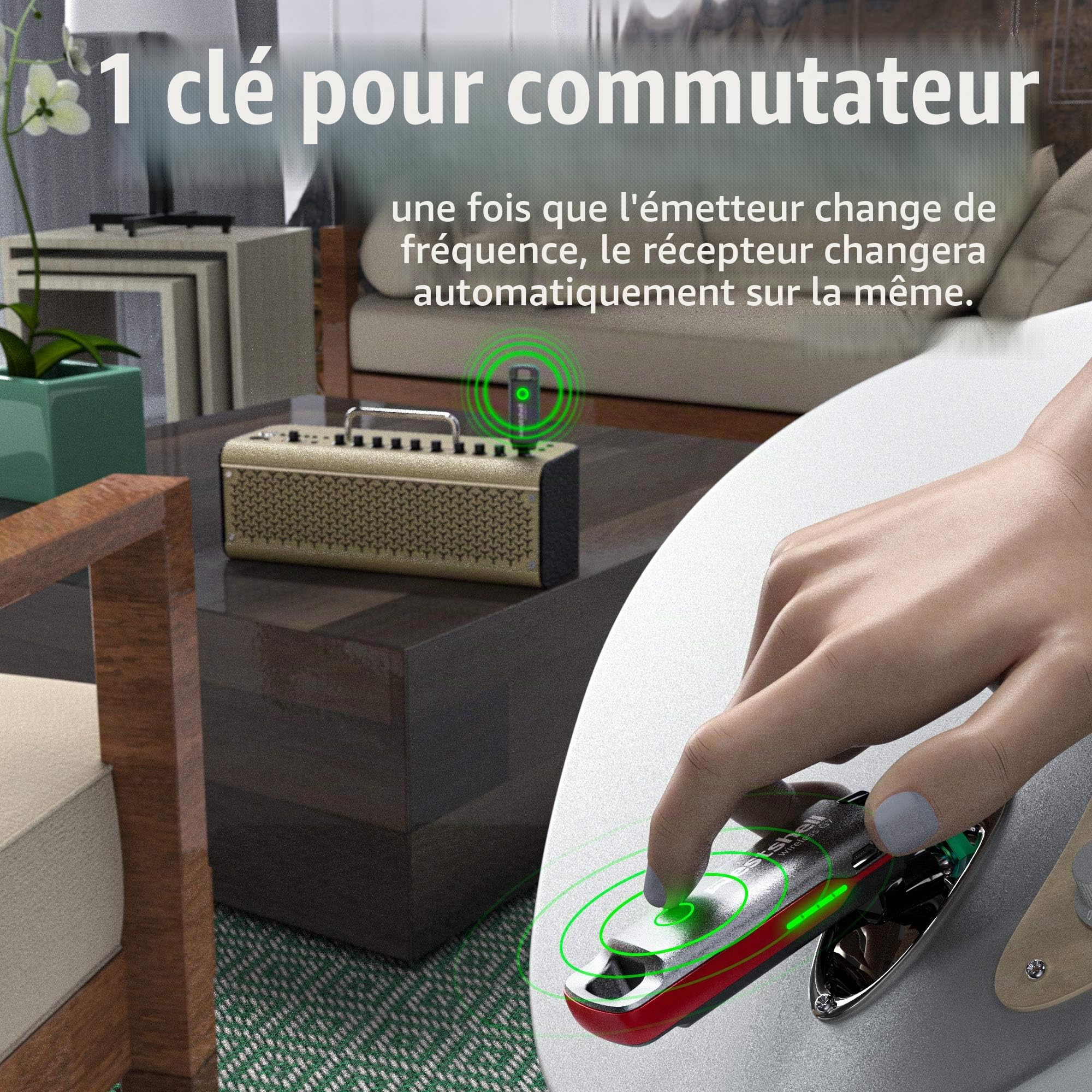 Système de guitare sans fil, 1 touche pour commuter la guitare, émetteur-récepteur pour instrument électronique, ampli de guitare, accessoires de guitare basse électrique acoustique (G7)