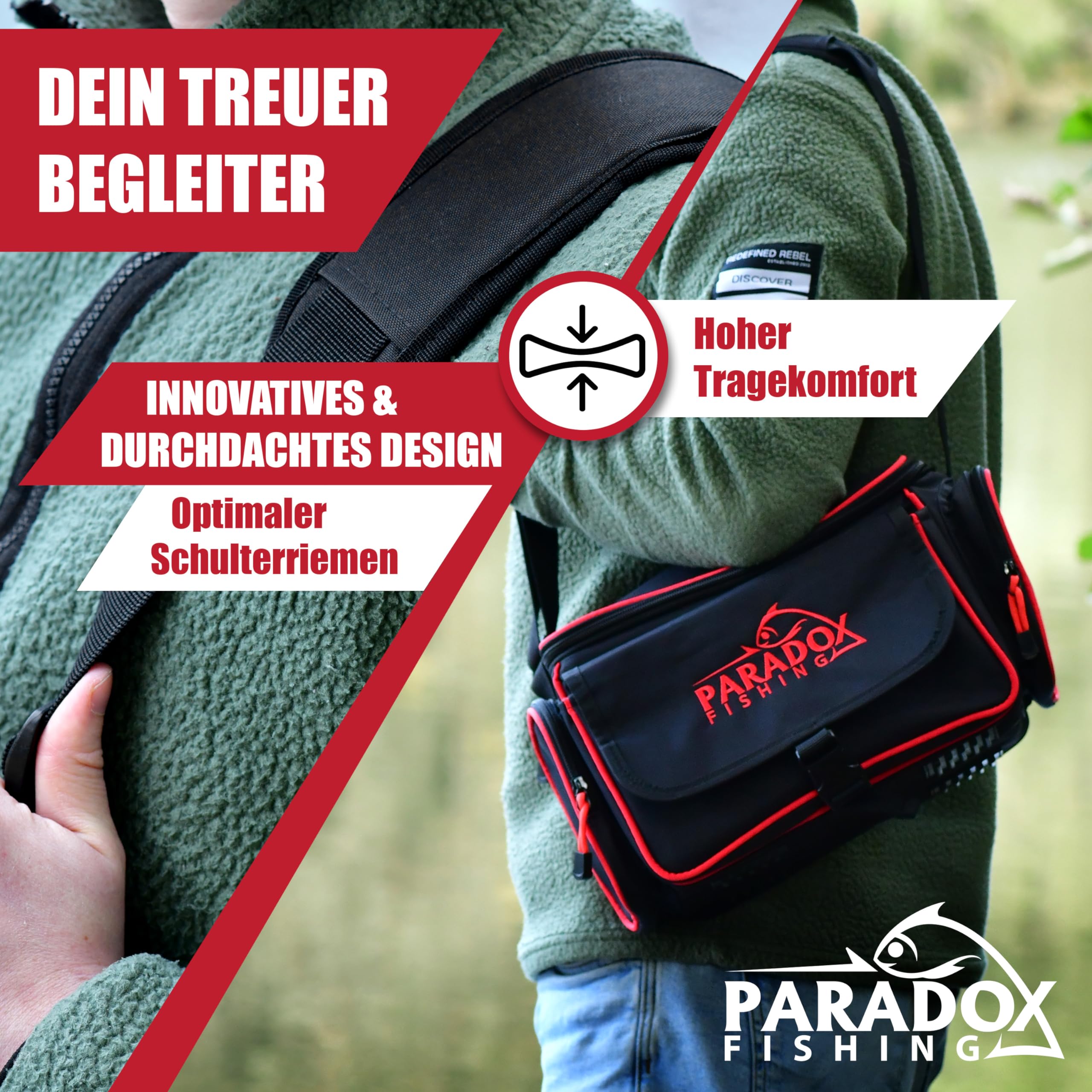 Paradox Fishing Angeltasche mit Boxen I inkl. 4 Boxen I Angelrucksack Angelkoffer - viel Platz für Köder und Angelzubehör