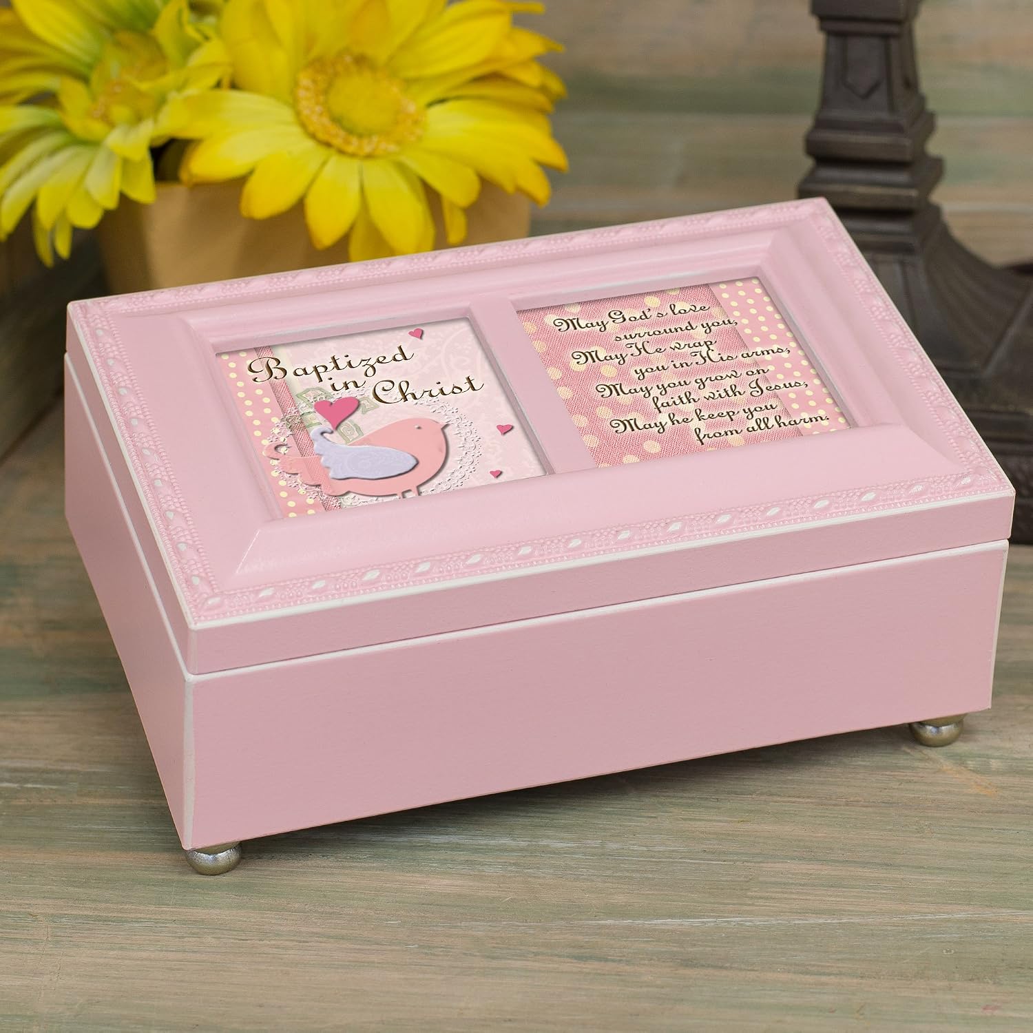 Cottage Garden Baptized in Christ God's Love Matte Pink Jewelry Music Box Plays Jesus Loves Me