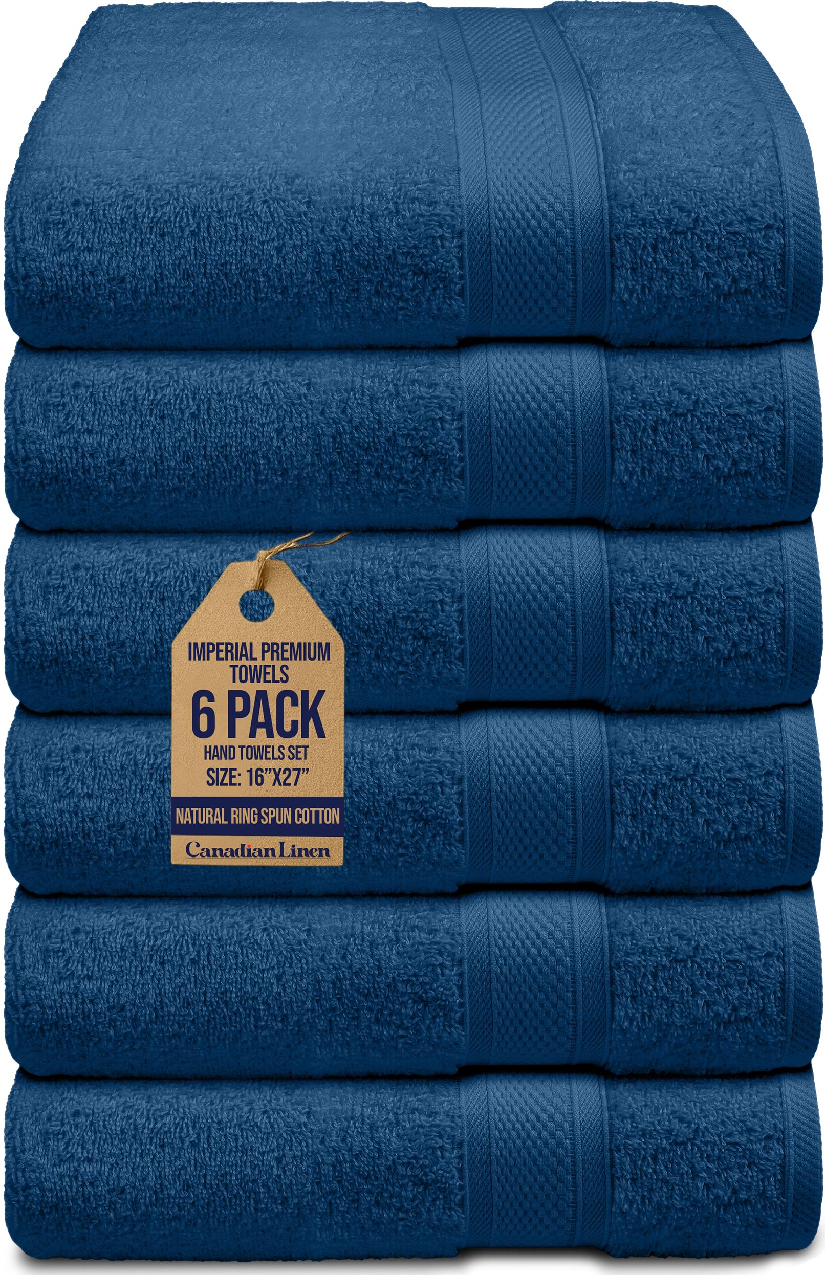 Canadian Linen Imperial Premium Hand Towels Set, 6 Pack 16"x27", Soft Absorbent Quick Dry Cotton Navy Blue for Home Spa 