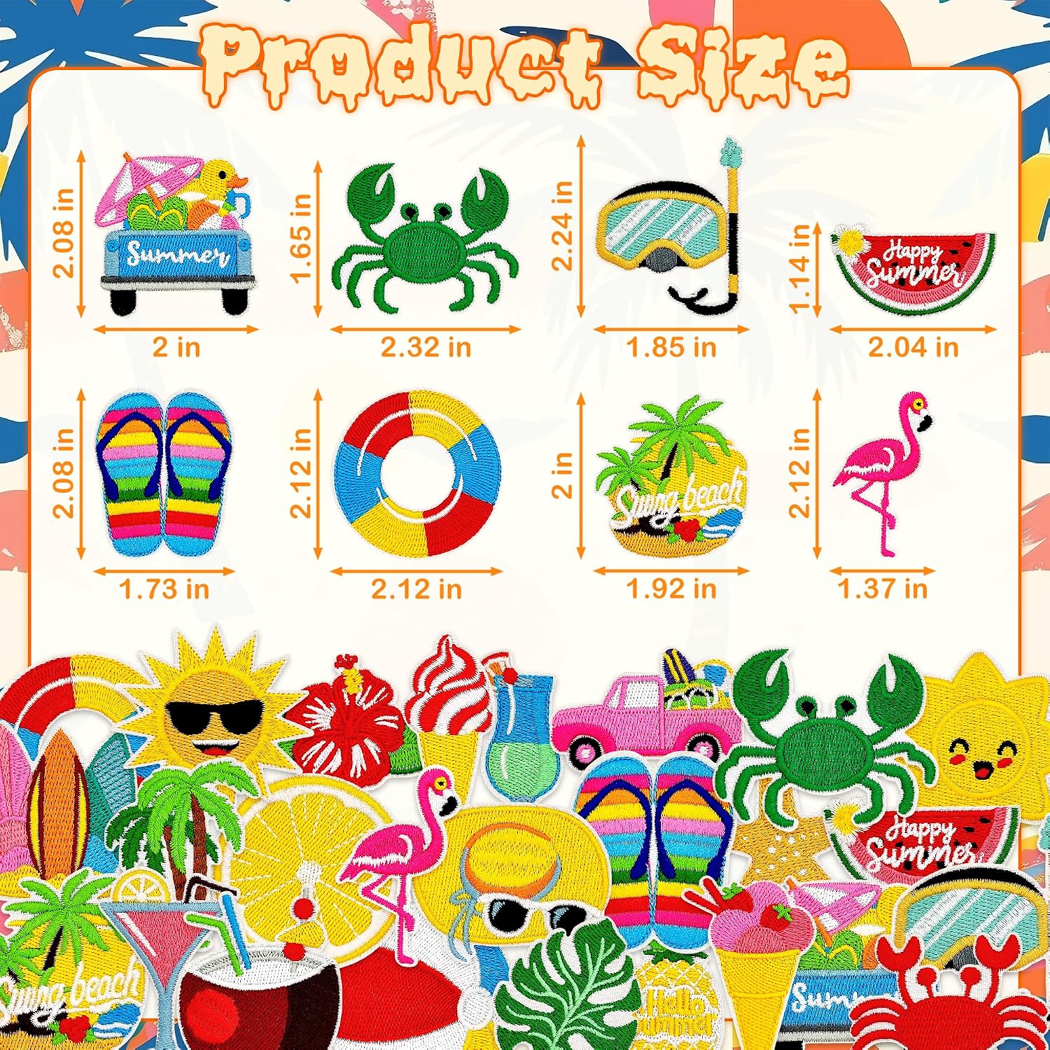 26 Pcs Summer Iron on Patches for Hats | Cute Beach Vacation Embroidered Applique Patches, Tropical Sew on Patches for Clothes Bags Jeans DIY Crafts Party Favors