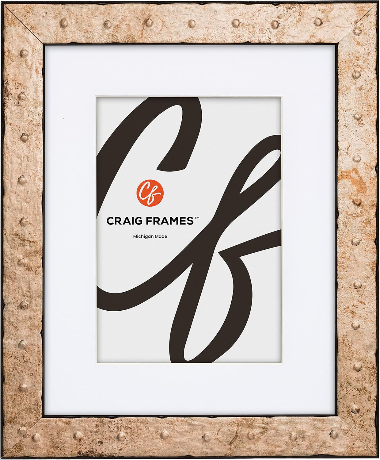 Craig Frames Rivet, 8x10 Picture Frame Matted for a 5x7 Photo, Tarnished Gold