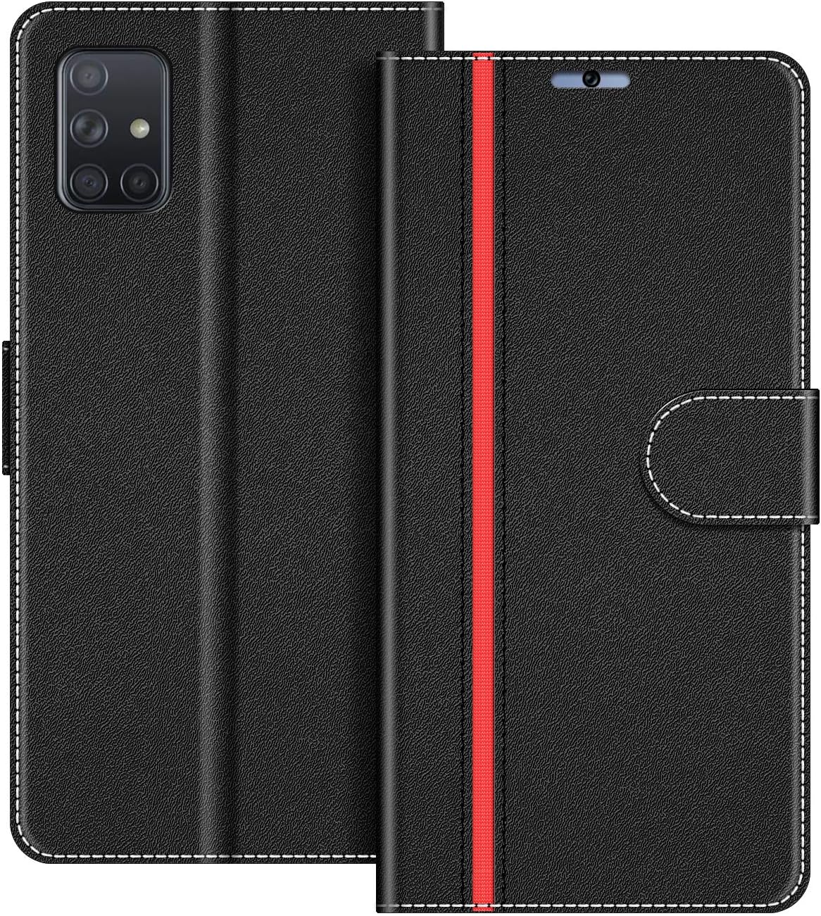 COODIOPhone Case For Samsung Galaxy A71, Magnetic Flip Leather Case For Samsung Galaxy A71 Wallet Case, Black/Red
