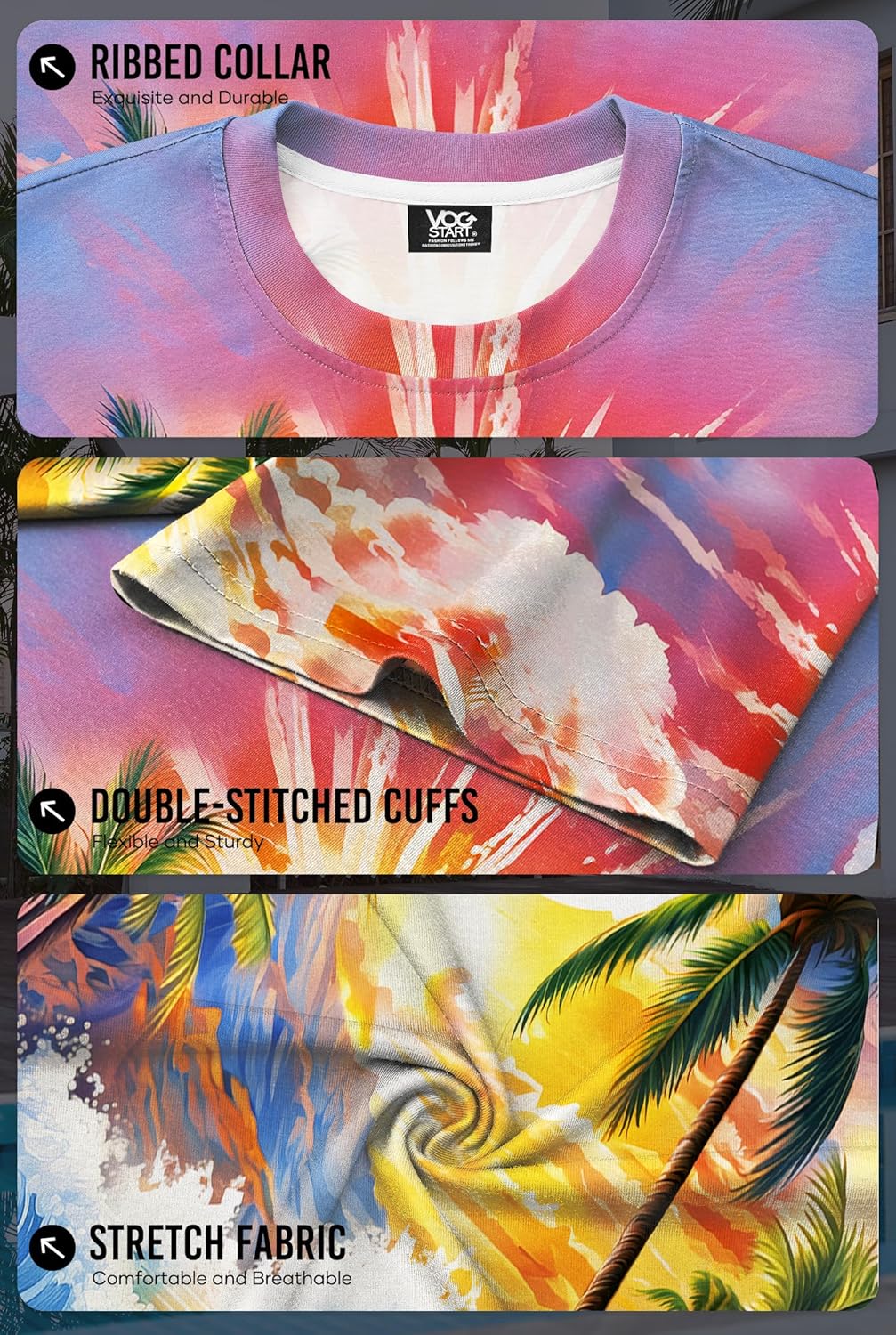 Men's Summer Graphic Shirts Crew Neck Short Sleeve Tropical Ombre Tee Shirt (S-2XL) - Image 6