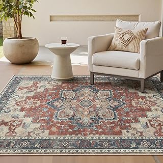 GENIMO Vintage Teppich 160x230cm, Waschbare Teppiche, Boho Teppich, Teppiche Wohnzimmer, Großer Carpet rutschfest, Schlafzimmer, Esszimmer, Büro, Rot