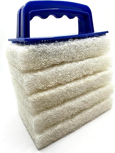 Limpiador de baño con mango de 6 piezas, cepillo de esponja de limpieza resistente, almohadillas de limpieza para baño, blanco, antiarañazos, quitar