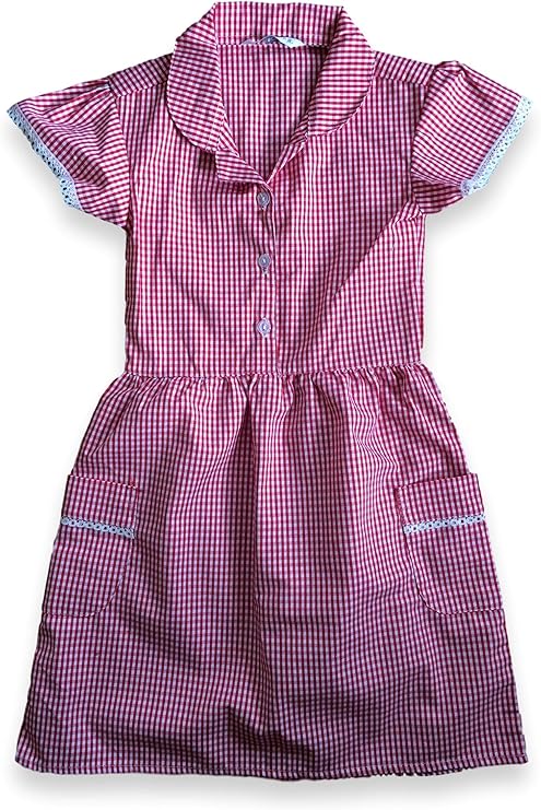 Ex Marks & Spencer Girls School Uniform Cotton Summer Gingham Dress (5-6 Years, red) : Amazon.co ...