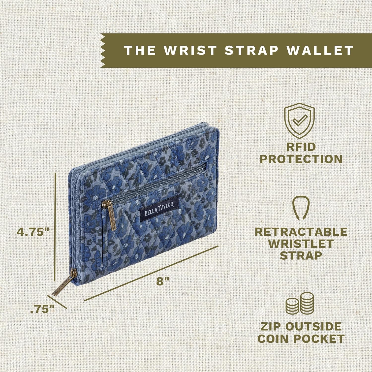 Bella Taylor Wrist Strap Wallet for Women | Multi Card Zip Around Wallet with RFID Protection and Wristlet Strap - Image 3