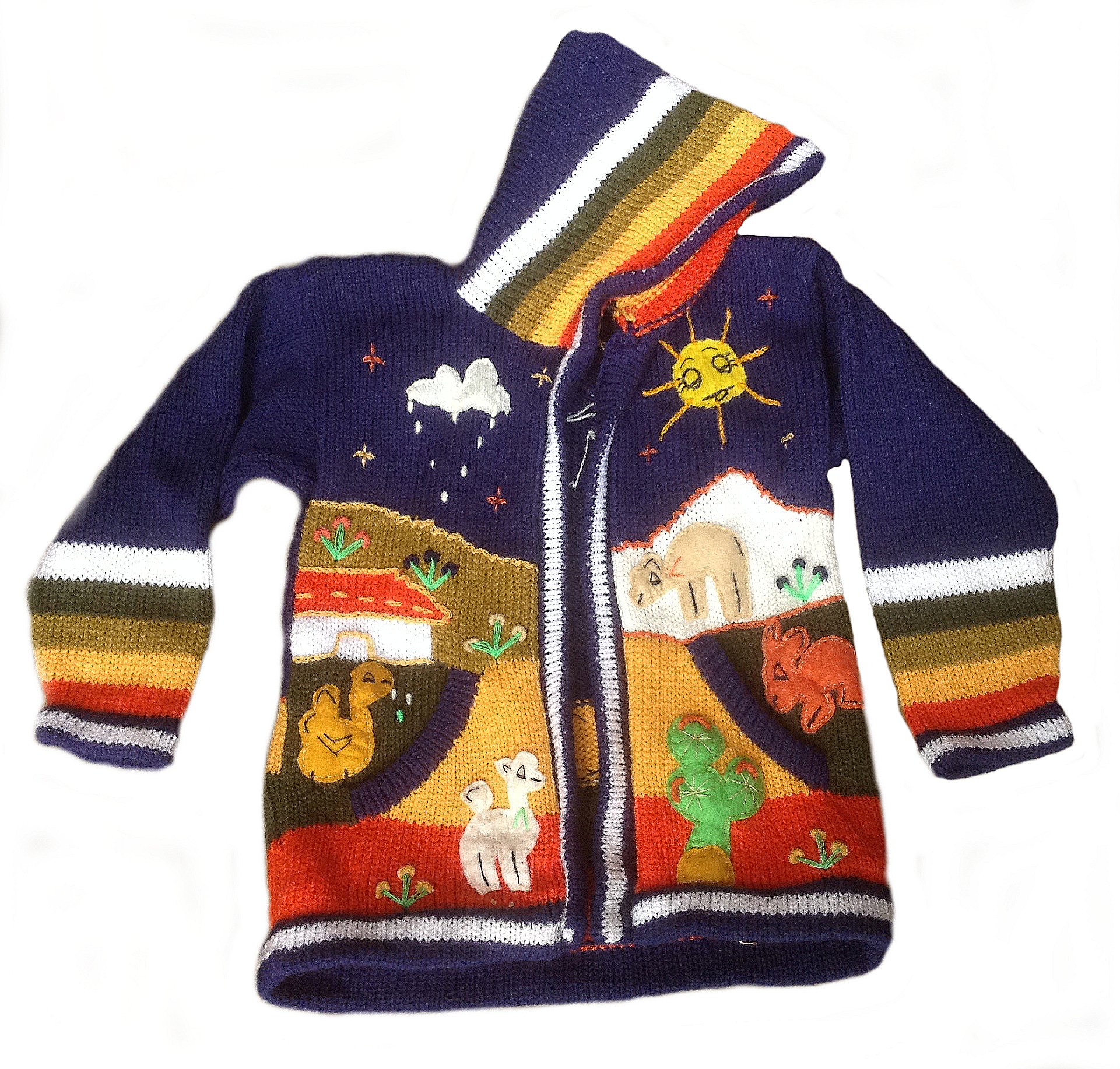 Chaqueta de punto unisex azul multicolor tejida a mano y bordada a mano para niños de 1 a 4 años, multicolor, 4 Años