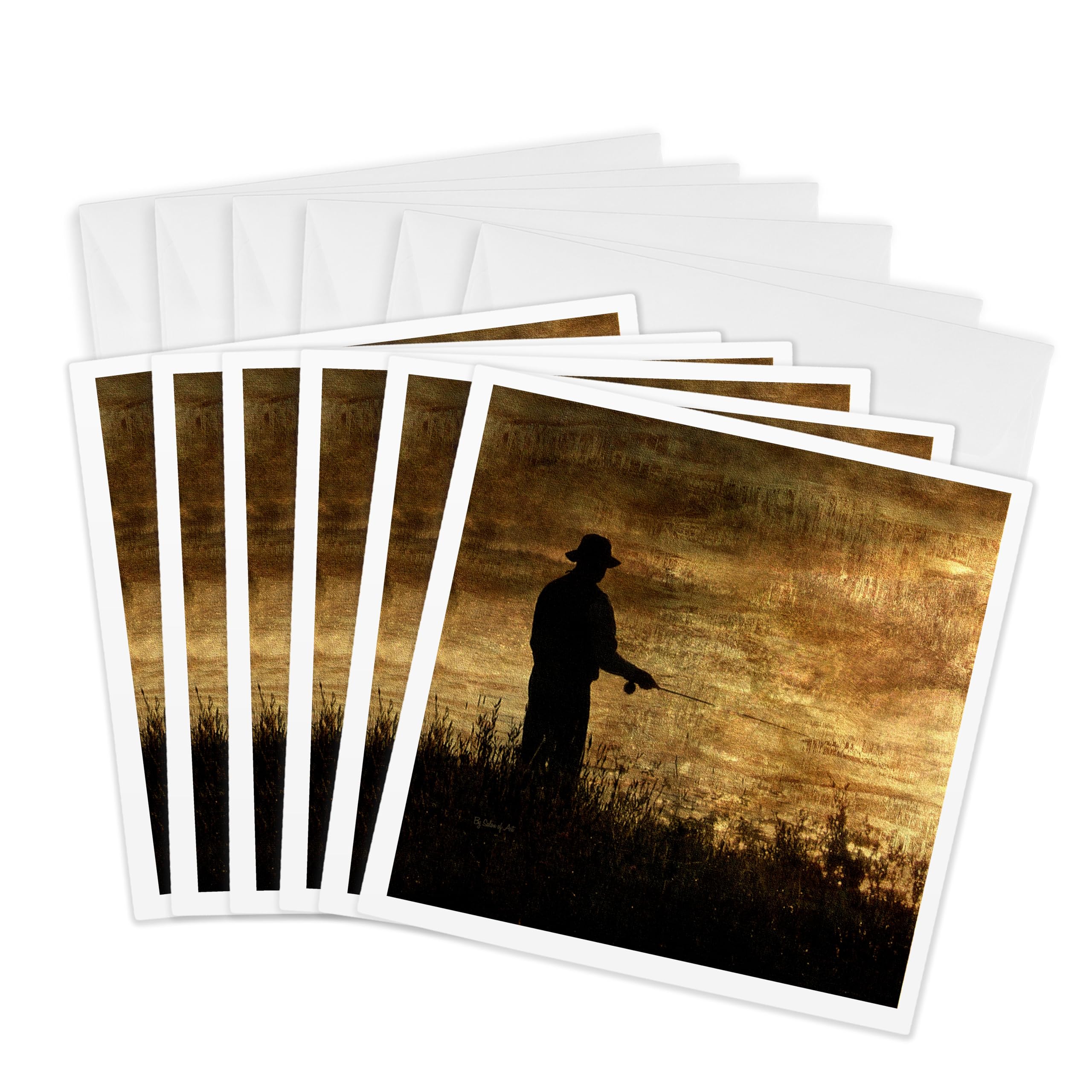 3dRose gc_21800_1 6 x 6-Inch "A Day of Fishing" Greeting Card (Pack of 6)