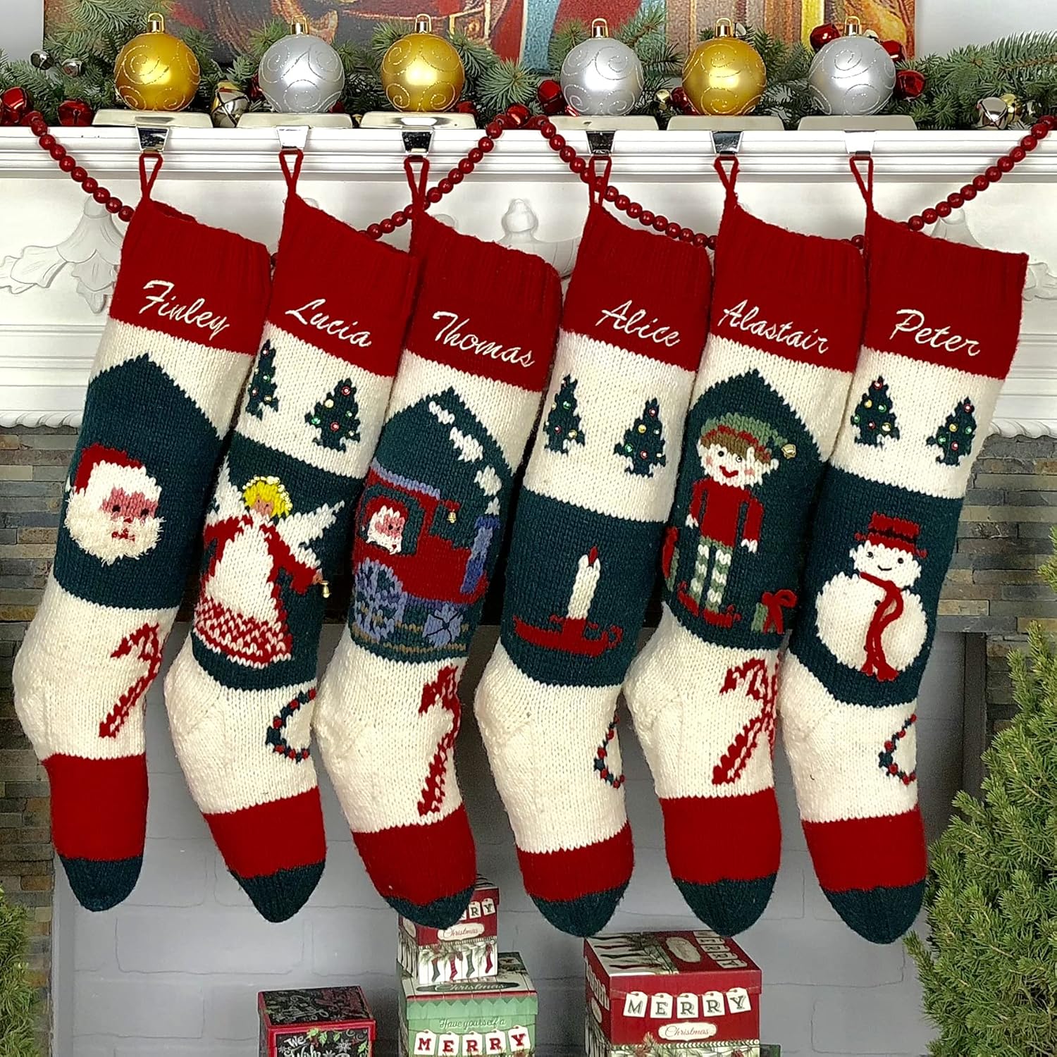 Personalized Christmas Stocking Hand Knit Santa